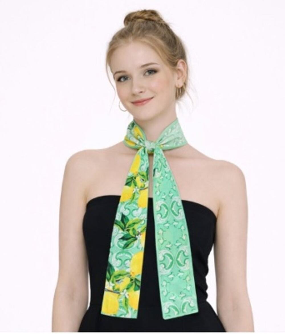 Scarf: Do Everything In Love Lemons & Abstract Print Skinny Scarf*Green